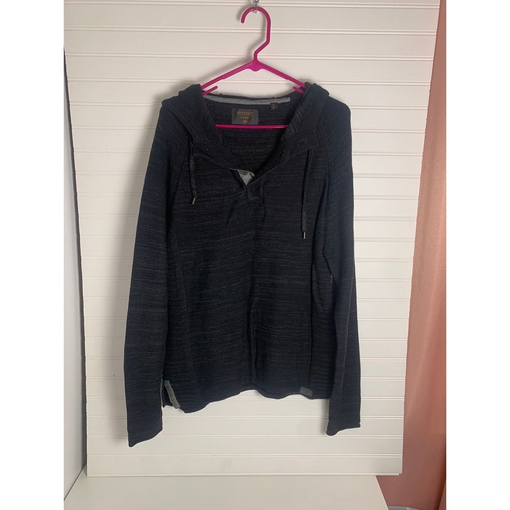 Outpost Makers Men's L Hooded Knit Henley Sweater Pullover Long Sleeve
